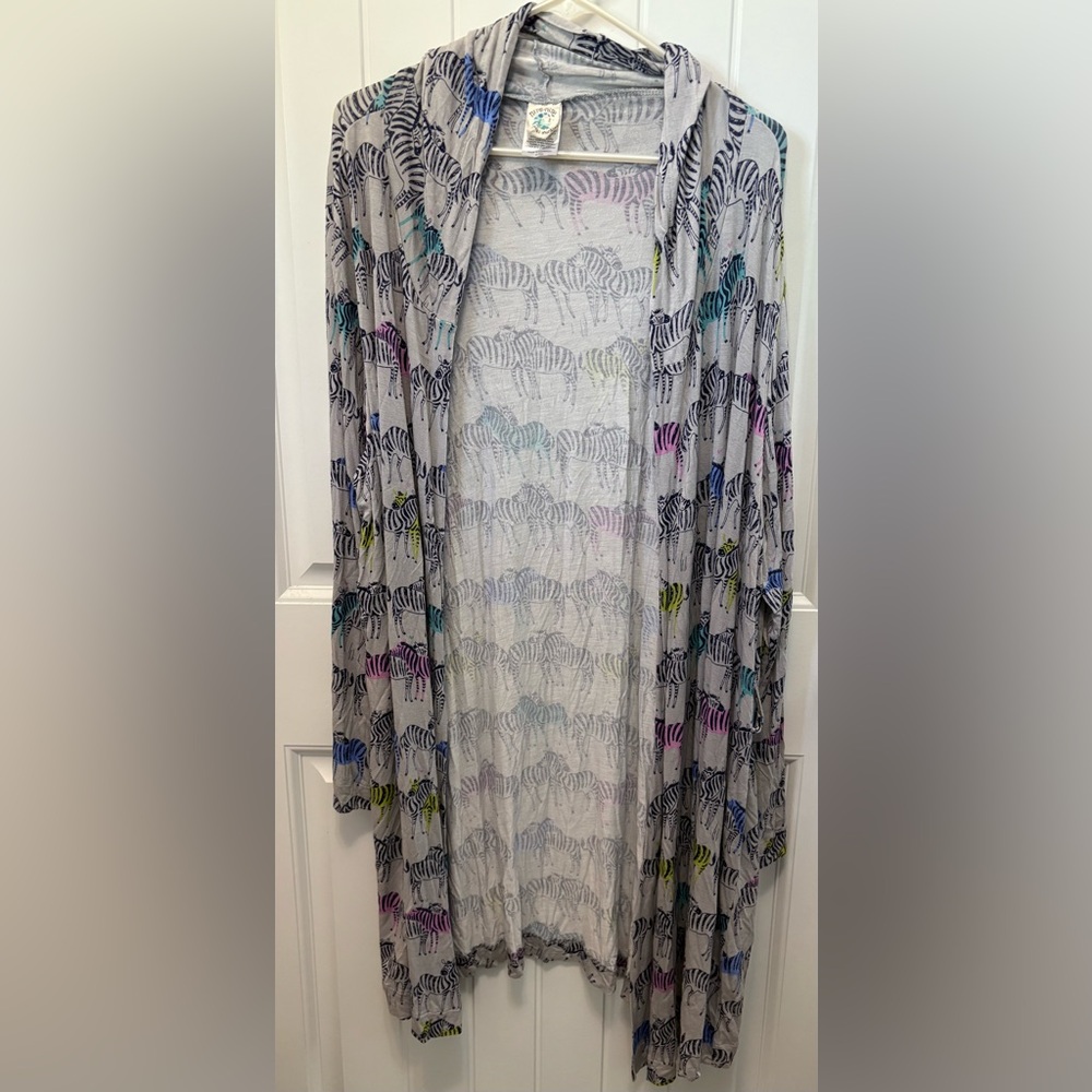 munki munki nite nite Gray zebra Print hooded Robe. Size XL/XXL